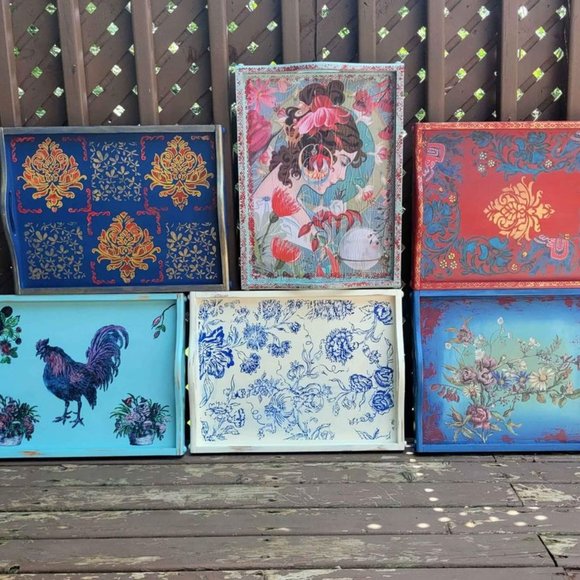 One Hand painted Wooden Tray ,some have both paint and decoupage - Picture 3 of 3